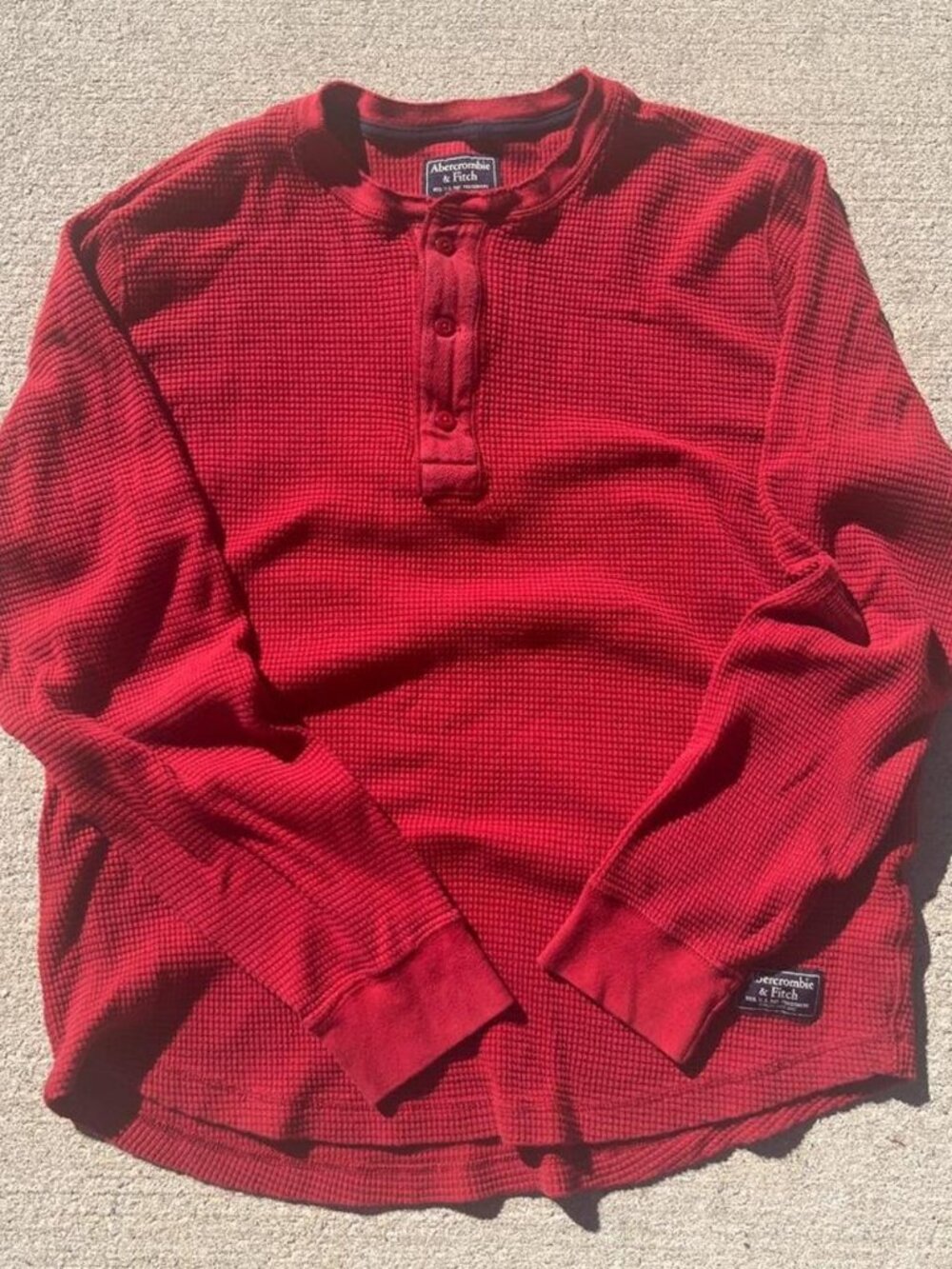 Abercrombie & Fitch Red Waffle Knit Henley Thermal Shirt Size L